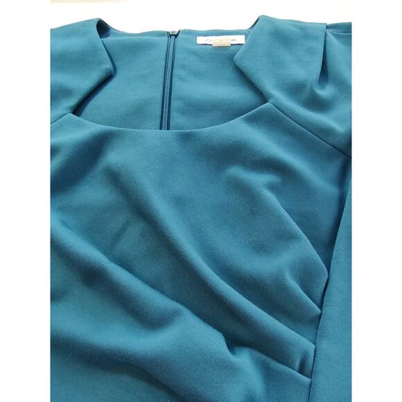 Calvin Klein Woman's Turquoise Sheath Dress Size 2 Ruched Side Back Zipper/ Slit - Picture 6 of 8